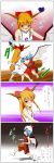  bat_wings blue_hair comic hat highres horn_ribbon horns ibuki_suika long_hair multiple_girls orange_hair remilia_scarlet ribbon seren_(staphy) touhou translation_request uniform wings 