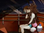  brown_hair cityscape closed_eyes different_reflection eyes_closed ferris_wheel hat hat_removed headwear_removed kutta litwick night pokemon pokemon_(game) pokemon_black_and_white pokemon_bw reflection sitting tears touko_(pokemon) touya_(pokemon) wristband 