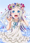  ano_hi_mita_hana_no_namae_wo_bokutachi_wa_mada_shiranai blue_eyes dress flower_wreath head_wreath highres honma_meiko long_hair moizu silver_hair 