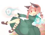  animal_ears bad_id braid cat_ears fang ghost kaenbyou_rin red_eyes red_hair redhead rowtan solo touhou 