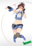  :o adjusting_glasses akizuki_ritsuko artist_request belt boots brown_eyes brown_hair camouflage fingerless_gloves fishnets garter_straps glasses gloves heart highres idolmaster midair midriff navel necktie outstretched_hand red-framed_glasses shorts solo thigh-highs thighhighs tsurui wink wrist_cuffs 