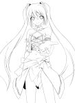  highres kuromayu lineart long_hair monochrome project_diva project_diva_2nd smile twintails very_long_hair vocaloid 