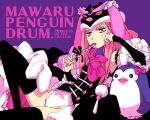  animal_hat bird black_legwear candy character_name chin_rest elbow_gloves fingerless_gloves food gloves hat hoshino_lily leg_up lollipop long_hair mawaru_penguindrum penguin penguin_3-gou pink_eyes pink_hair pink_ribbon princess_of_the_crystal ribbon skirt swirl_lollipop takakura_himari thigh-highs thighhighs title_drop 