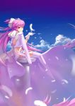  bad_id boots brown_eyes cloud dress feathers fs-project gloves goddess_madoka highres kaname_madoka light_smile long_hair looking_at_viewer mahou_shoujo_madoka_magica orange_eyes pink_hair sky solo thigh-highs thigh_boots thighhighs ultimate_madoka winged_shoes wings 