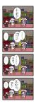  4koma bag black_wings blue_hair book bookshelf chair comic crescent dora_e happy hat head_wings highres koakuma long_hair multiple_girls necktie patchouli_knowledge purple_hair red_hair redhead remilia_scarlet shelf sitting smile sweatdrop table the_embodiment_of_scarlet_devil touhou translated translation_request wings 