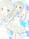  bad_id blue_eyes dress highres hinaka_8910 honma_meiko silver_hair solo sundress v 