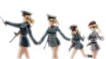  blonde_hair blue_eyes boots cold_war copyright_request drill_hair gun hand_holding hat highres holding_hands iron_cross long_hair military military_uniform mizuki_ame multiple_girls no_pants open_mouth pointing ponytail present_time short_hair sleeves_past_wrists smile uniform weapon world_war_1 world_war_2 