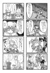  4koma absurdres ascot book bow chair closed_eyes comic crescent cup detached_sleeves eating eyes_closed fang food frills from_behind gap hair_bow hair_tubes hakurei_reimu hat hat_bow hat_ribbon highres long_hair miko monochrome multiple_4koma multiple_girls no_eyes open_mouth patchouli_knowledge rain reading remilia_scarlet ribbon schmaisen shuma_(daitokei) sitting sun touhou translated translation_request water wings wink yakumo_yukari 