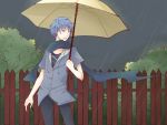  blue_eyes blue_hair kaito rain scarf umbrella vocaloid 