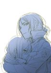  2girls christa_renz hug monochrome multiple_girls ooshima_tomo protecting shingeki_no_kyojin short_hair white_background ymir_(shingeki_no_kyojin) 
