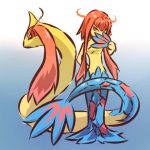  1girl bare_shoulders cosplay covering covering_face dress fan female hair hitec human long_hair looking_at_viewer milotic moemon personification pink_eyes pink_hair pokemon pokemon_(creature) pokemon_(game) pokemon_rse red_eyes 