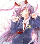  :d animal_ears blazer bunny_ears bust closed_eyes crescent dress_shirt eyes_closed heart long_hair necktie open_mouth purple_hair reisen_udongein_inaba scarlet_(studioscr) shirt smile solo touhou very_long_hair 