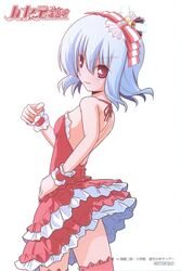  bare_shoulders blue_hair dress from_behind hair_ornament hair_ribbon hata_kenjirou hayate_no_gotoku! highres looking_back official_art red_eyes ribbon skirt suirenji_ruka thigh-highs thighhighs wrist_cuffs 