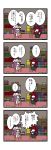  4koma bag black_wings book bookshelf chair closed_eyes comic crescent cup dora_e eyes_closed hat head_wings highres koakuma long_hair multiple_girls necktie patchouli_knowledge purple_hair red_hair redhead shelf sitting sweatdrop table teacup the_embodiment_of_scarlet_devil touhou translated wings 