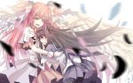  akemi_homura black_hair closed_eyes dew_(970623) dress eyes_closed gloves goddess_madoka hug kaname_madoka long_hair mahou_shoujo_madoka_magica multiple_girls pink_hair ribbon spoilers tears twintails ultimate_madoka yellow_eyes 