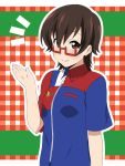  brown_hair circle_k_sunkus glasses half_rim_glasses ikari_manatsu k-on! manabe_nodoka red-framed_glasses semi-rimless_glasses short_hair under-rim_glasses uniform 