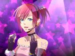  1girl banana_gyuunyuu bare_shoulders blue_eyes choker female gloves headphones kairi kingdom_hearts ponytail red_hair redhead solo tattoo vanitassora 