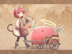  :3 ahoge angeling animal_ears bag bangs blunt_bangs book child fake_animal_ears flower fujishiro_touma gloves halo heart highres merchant merchant_(ragnarok_online) mouth_hold musical_note pantyhose pink_hair ragnarok_online satchel short_hair tail wallpaper wheelbarrow wings yellow_eyes 