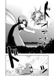  bloomers bow cirno comic daiyousei explosion giantess glowing glowing_eyes hair_bow ikaasi monochrome multiple_girls side_ponytail touhou wings 