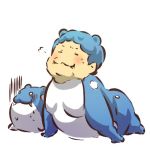  :3 blue_hair blush cosplay fangs fat female gloom_(expression) hitec human moemon on_stomach personification pokemon pokemon_(creature) spheal sweatdrop tusks 