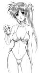  byeontae_jagga graphite_(medium) henshako highleg highleg_bikini highleg_swimsuit long_hair lyrical_nanoha mahou_shoujo_lyrical_nanoha mahou_shoujo_lyrical_nanoha_strikers monochrome side_ponytail soda_can swimsuit takamachi_nanoha traditional_media 