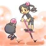  1girl blush_stickers bouncing cosplay drill_hair female grey_hair hair_ornament hairclip hitec human jumping moemon open_mouth personification pogo_stick pokemon pokemon_(creature) pokemon_(game) pokemon_rse ponytail smile spoink tail 