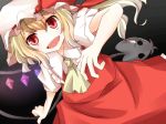  ascot bad_id blonde_hair fang flandre_scarlet hat laevatein open_mouth pasutel red_eyes shirt side_ponytail skirt skirt_set slit_pupils smile solo the_embodiment_of_scarlet_devil touhou wings 