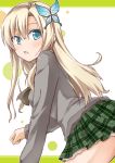  boku_wa_tomodachi_ga_sukunai butterfly butterfly_hair_ornament colored_eyelashes fang hair_ornament hino_hiroma kashiwazaki_sena long_hair necktie plaid plaid_skirt school_uniform skirt solo 