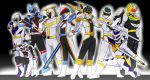  2girls 6+boys am-atlas axe bouken_silver dagger deka_bright deka_master_(character) denji_sentai_megaranger female gao_silver go-on_silver gogo_sentai_boukenger gokai_silver gosei_knight gun hyakujuu_sentai_gaoranger kaizoku_sentai_gokaiger male mega_silver power_rangers power_rangers_lightspeed_rescue silver staff super_sentai sword titanium_ranger tokusou_sentai_dekaranger trident weapon 