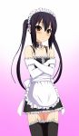  bare_shoulders black_hair blush brown_eyes cosplay detached_collar elbow_gloves enmaided garter_straps gloves highres k-on! kenken kore_ga_watashi_no_goshujin-sama long_hair maid maid_headdress nakano_azusa thigh-highs thighhighs twintails 