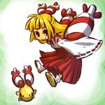  1girl blonde_hair blush-stickers blush_stickers chingling cosplay female footwear hair hair_ornament hitec human japanese_clothes long_hair miko moemon personification pokemon pokemon_(creature) pokemon_(game) pokemon_rse sandals shoes skirt smile socks 