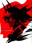  bad_id collider-sama_(arsenixc) english fang highres horns long_hair monochrome oekaki original portrait profile red solo spot_color 
