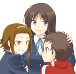  arm_hug black_eyes black_hair brother_and_sister brown_eyes brown_hair hug k-on! natsushi school_uniform short_hair siblings tainaka_ritsu tainaka_satoshi 