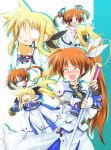  ^_^ blonde_hair blue_eyes blush bow brown_hair butterfly_net chibi closed_eyes face_mask fate_testarossa gag gagged hair_bow hand_net highres hug long_hair lyrical_nanoha magical_girl mahou_shoujo_lyrical_nanoha mahou_shoujo_lyrical_nanoha_strikers mahou_shoujo_lyrical_nanoha_the_movie_1st o_o open_mouth ponytail ribbon sen_(astronomy) side_ponytail smile sunglasses surgical_mask takamachi_nanoha tape twintails you_gonna_get_raped 