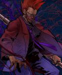  broom dorohedoro en en_(dorohedoro) formal kan_t male mask mushroom necktie no_eyebrows red_eyes red_hair redhead shirt solo suit teeth tie tuxedo 