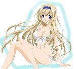  :o arm_support bikini blonde_hair blue_eyes breasts cecilia_alcott cleavage drill_hair front-tie_top hairband infinite_stratos large_breasts long_hair looking_at_viewer side-tie_bikini sinko sitting smile solo swimsuit white_bikini white_swimsuit 