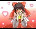  ascot bad_id black_hair blush bow brown_hair detached_sleeves hair_bow hair_tubes hakurei_reimu headphones heart heart_hands letterboxed miko open_mouth perfect_cherry_blossom red_eyes scarf short_hair skirt solo sora_no_amagumo touhou 