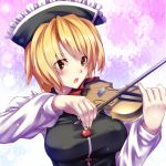  :o blonde_hair blush bow_(instrument) breasts bust hat instrument lunasa_prismriver red_eyes solo symbol-shaped_pupils touhou tro violin yellow_eyes 