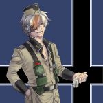  alice_soft daiteikoku el_rommel grin hair_over_one_eye hand_in_pocket hat headphones headset military military_uniform multicolored_hair nazi nima_(justy) nimama smile uniform yellow_eyes 