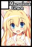  animal_ears blonde_hair blue_eyes cat_pose circle_cut fang fox_ears looking_at_viewer open_mouth original paw_pose smile solo tateha_(artist) 
