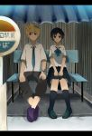  blonde_hair blue_eyes blush bus_stop highres kingdom_hearts kingdom_hearts_358/2_days necktie roxas sana423 school_uniform short_hair wristband xion_(kingdom_hearts) 