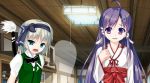  2girls cosplay crying ghost josou_sanmyaku konpaku_youmu miko purple_hair silver_hair sword touhou 