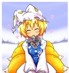  :3 @_@ ^_^ animal_ears blush capelet closed_eyes eyes_closed fox_tail heart hiyoshi_(skick) jewelry minigirl mouse_ears mouse_tail mouth_hold multiple_girls nazrin pendant tail touhou v_arms yakumo_ran 
