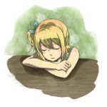  blonde_hair bow erinan fairy_tail hair_bow highres lucy_heartfilia side_ponytail sleeping solo 