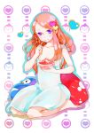  bird blush braid breasts dress eating foodpuppet hair_ornament heart heart_background ice long_hair mawaru_penguindrum orange_hair penguin penguin_1-gou purple_eyes sideboob sitting takakura_himari violet_eyes 