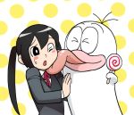  doraemon doraemon_(character) fujiko_f_fujio_(style) k-on! licking nakano_azusa obake_no_q-tarou parody q-tarou style_parody twintails ueyama_michirou 