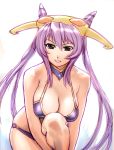  breasts cleavage copyright_request large_breasts long_hair purple_hair red_eyes sketch skindentation smile solo swimsuit ueyama_michirou 