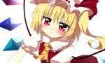  annoyed ascot blonde_hair flandre_scarlet haiiro_(immature) hat pointy_ears red_eyes side_ponytail solo the_embodiment_of_scarlet_devil touhou wings 