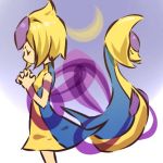  1girl blonde_hair closed_eyes cosplay crescent_moon cresselia dress female hair hands_clasped hitec human moemon moon pokemon pokemon_(creature) pokemon_(game) pokemon_dppt short_hair 