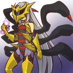  1girl bare_shoulders boots cosplay costume elbow_gloves female giratina gloves hair hitec human long_hair mask moemon personification pokemon pokemon_(creature) pokemon_(game) pokemon_dppt silver_hair solo thigh_boots thighhighs very_long_hair white_hair 